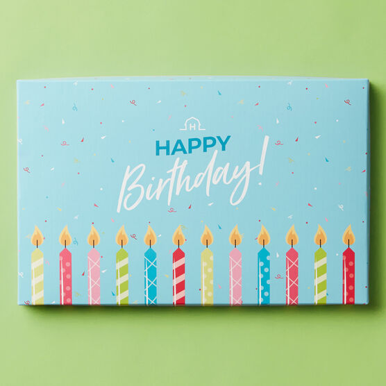 Birthday Hearty Party Gift Box lid on a green background