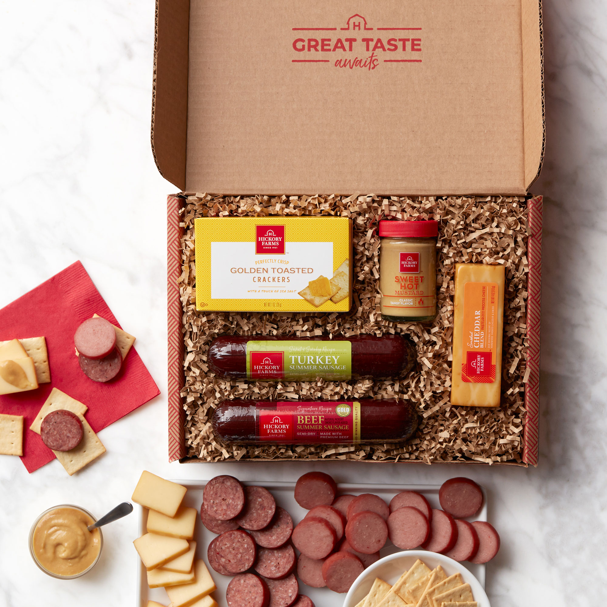 Hickory Farms Sweet & Smoky Turkey Sampler Gift Set bundled with Added  Strawberry Bon Bons, Savory Turkey Summer Sausage, Cheddar Cheeese, and  Honey